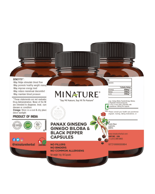 Panax ginseng, Ginkgo biloba, Black Pepper Capsules , Minature, Ayurveda Store NZ