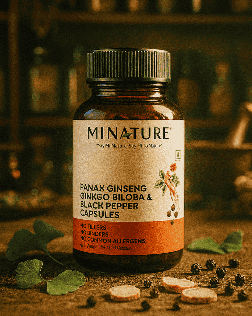 Panax ginseng, Ginkgo biloba, Black Pepper Capsules , Minature, Ayurveda Store NZ