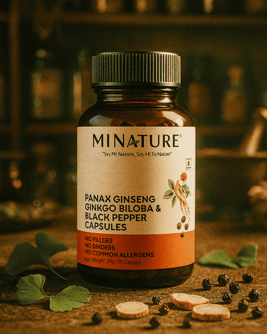 Panax ginseng, Ginkgo biloba, Black Pepper Capsules , Minature, Ayurveda Store NZ