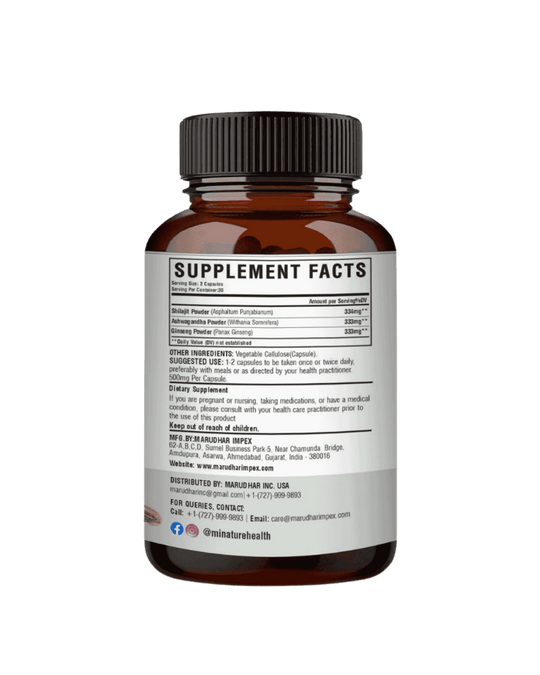 Minature, Shilajit, Ashwagandha, Ginseng, Capsules, Ayurveda Store NZ