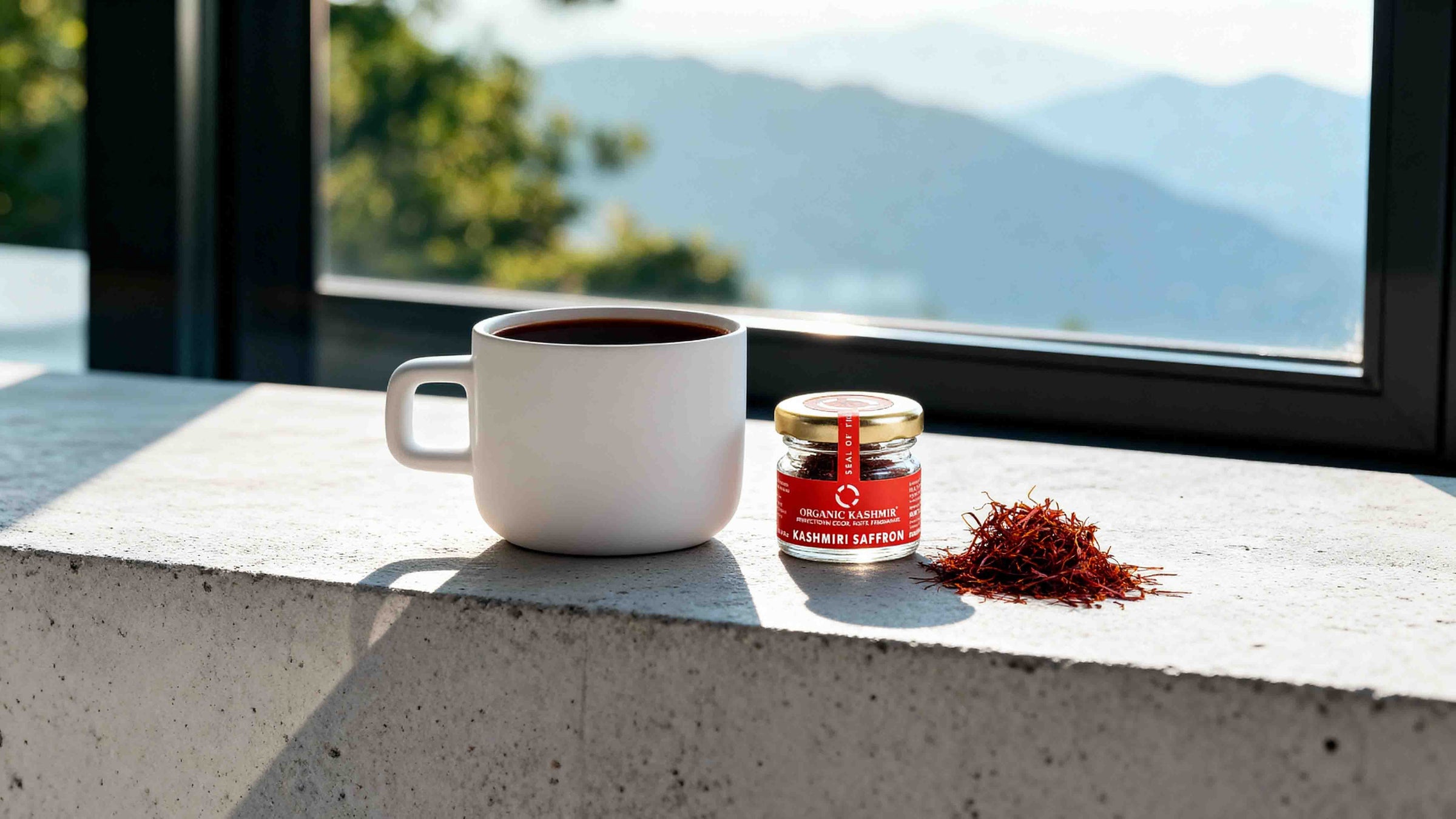 saffron in cup on mountain