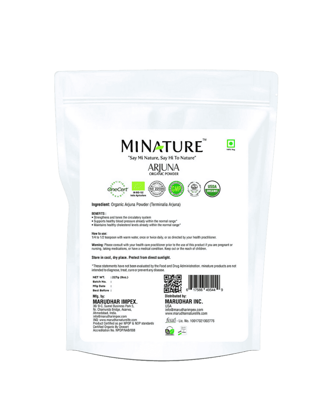 Organic Arjuna Powder 227g - USDA Certified