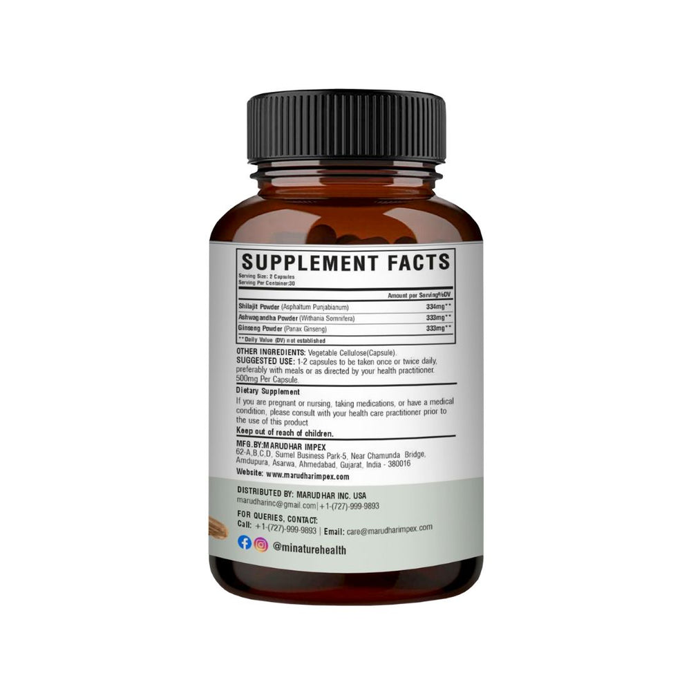 Shilajit + Ashwagandha + Ginseng Capsules