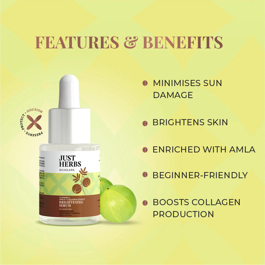 Brightening Serum, Vitamin C, Amla, Liquorice Root, Ayurveda Store NZ, Just Herbs