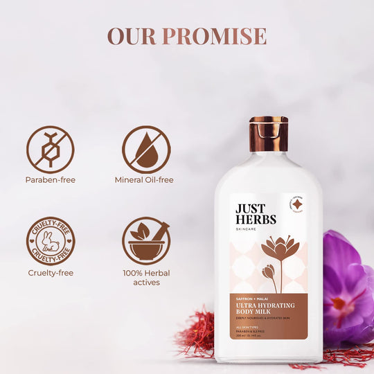 Just Herbs, Saffron, Malai, Ultra Hydrating Body Milk, Ayurveda Store NZ