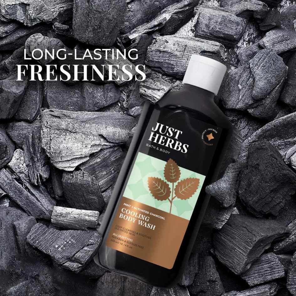 Mint Cooling Body Wash, Activated Charcoal, Just Herbs, Ayurveda Store NZ