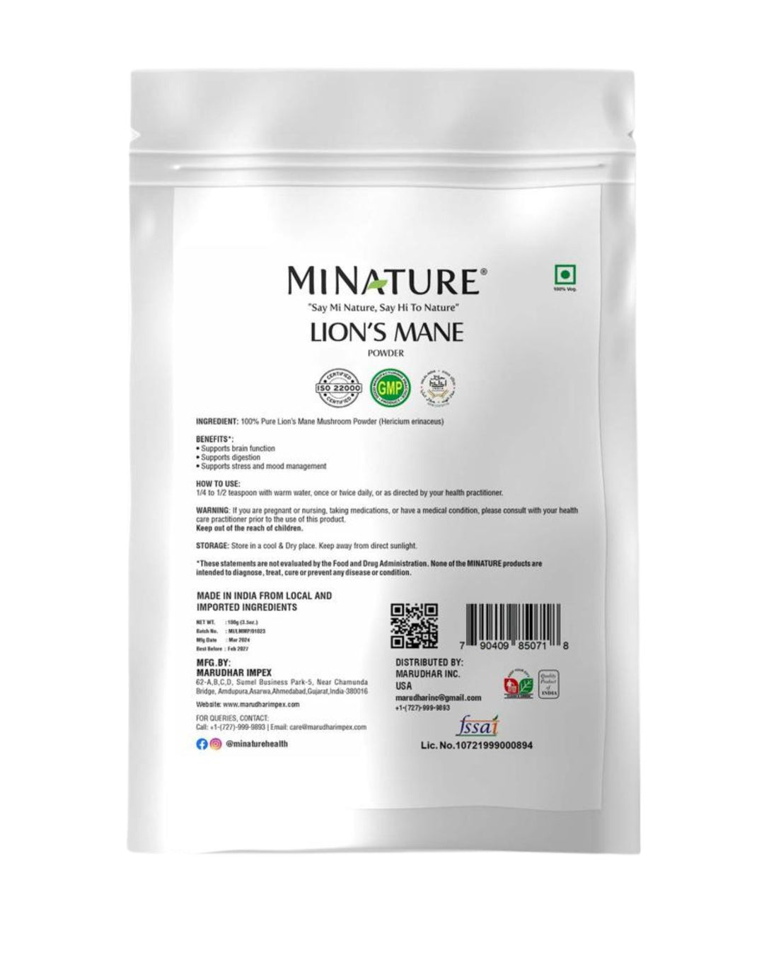 Natural Lion's Mane Mushroom Powder 100g