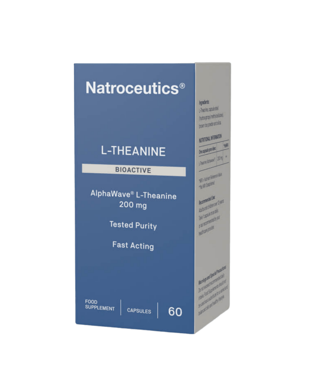 Natroceuticals L-Theanine supplement packaging on a green background