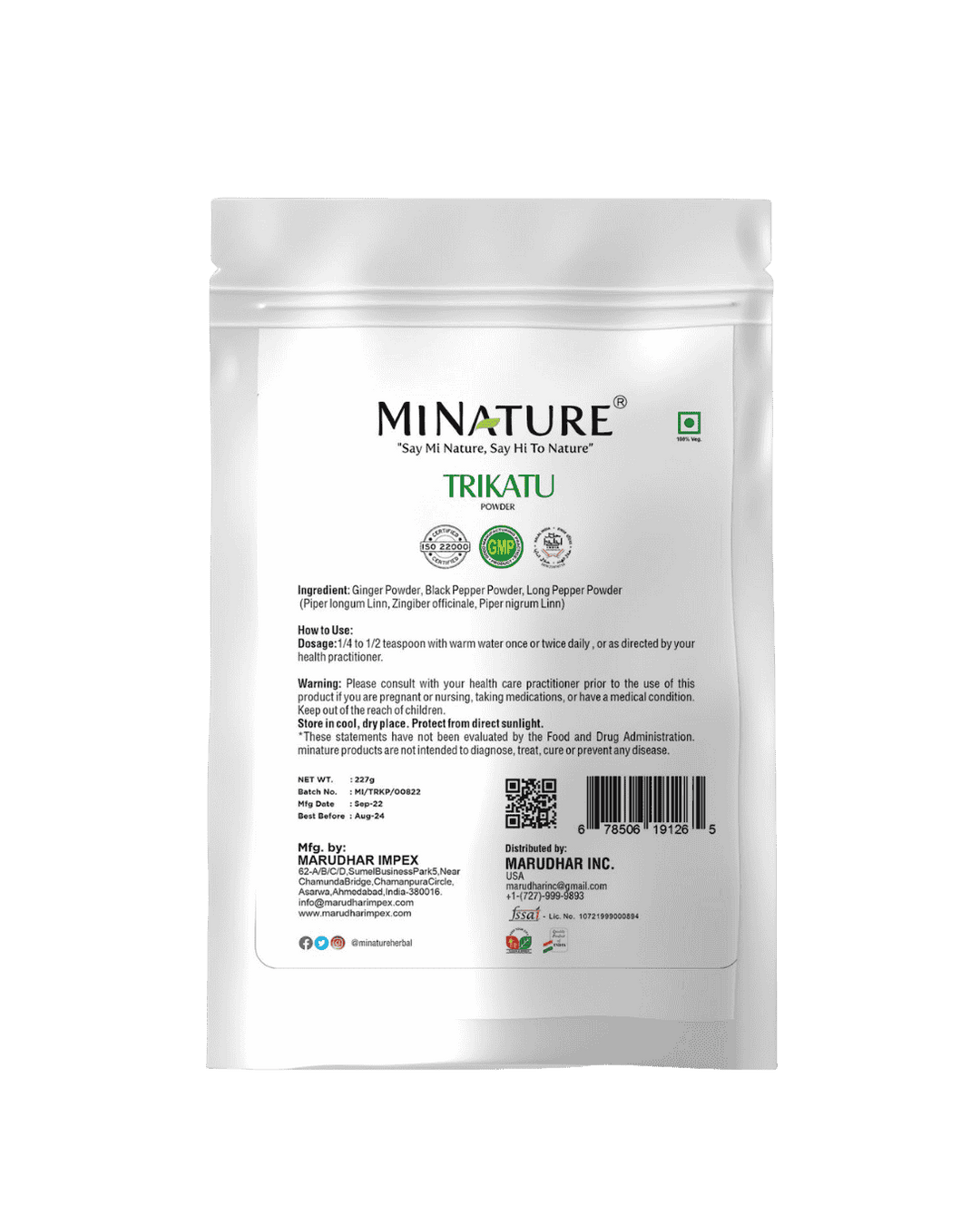 100% Natural Trikatu Powder 227g
