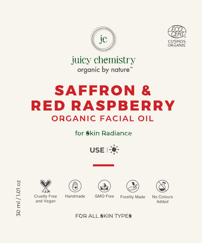 Saffron, Red Raspberry, Facial Oil, Juicy Chemistry, Ayurveda Store NZ