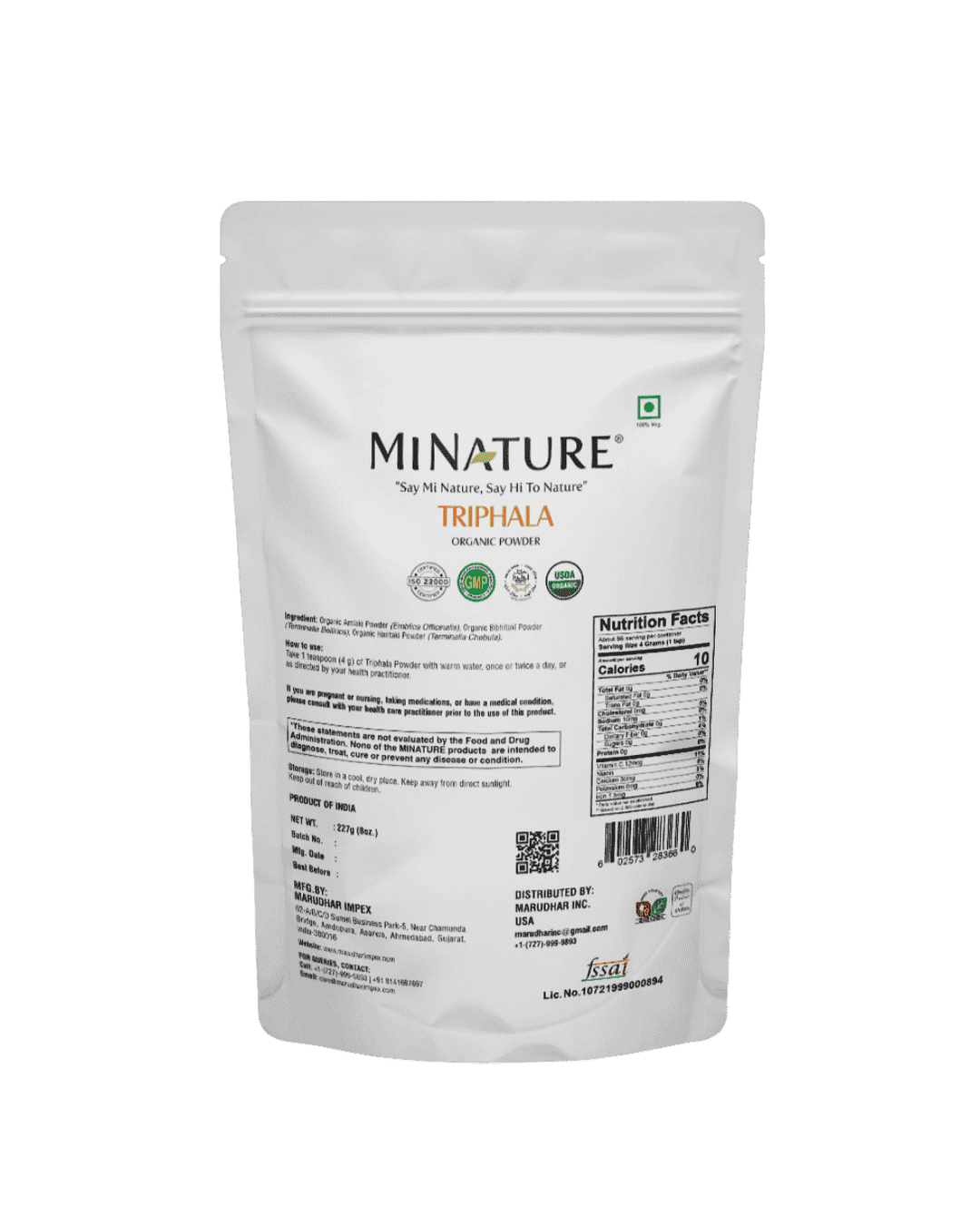Organic Triphala Powder 227g - USDA Certified
