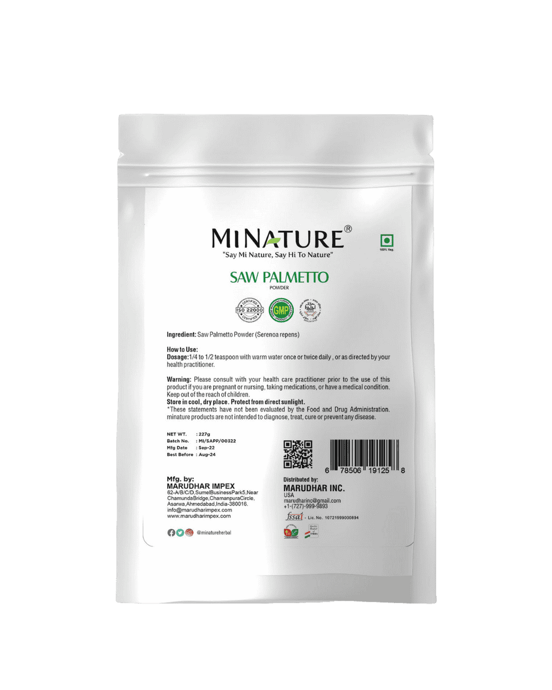 100% Natural Saw Palmetto Powder 227g