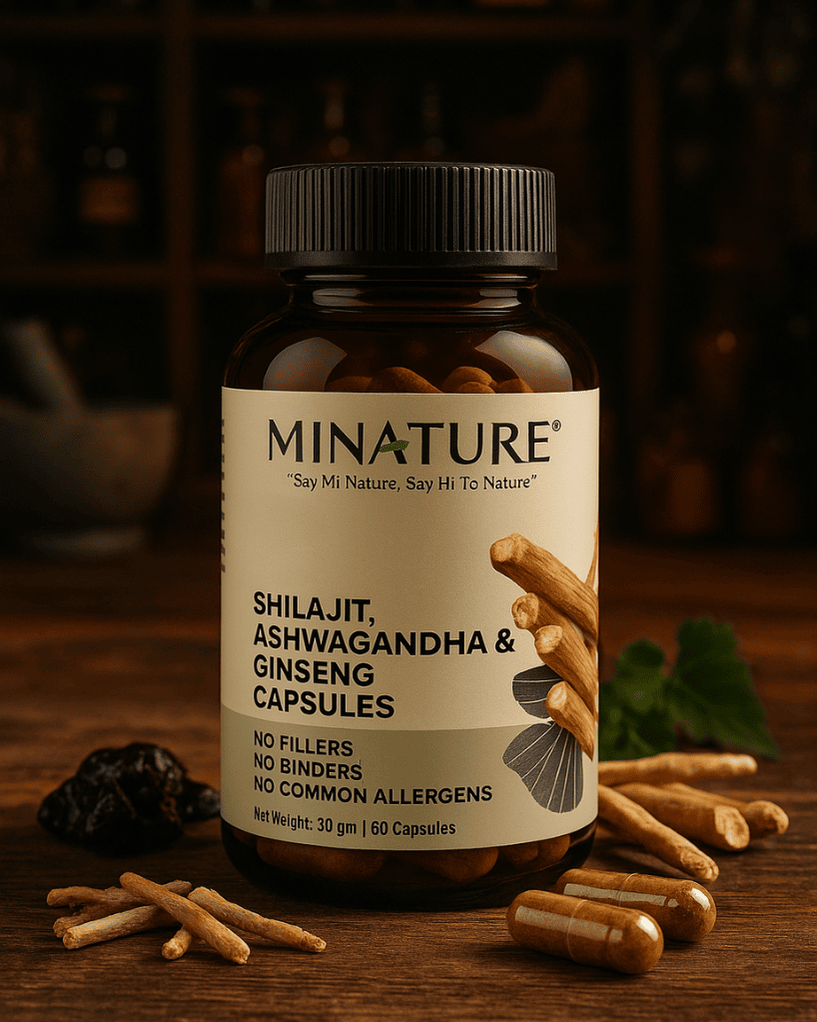 Minature, Shilajit, Ashwagandha, Ginseng, Capsules, Ayurveda Store NZ