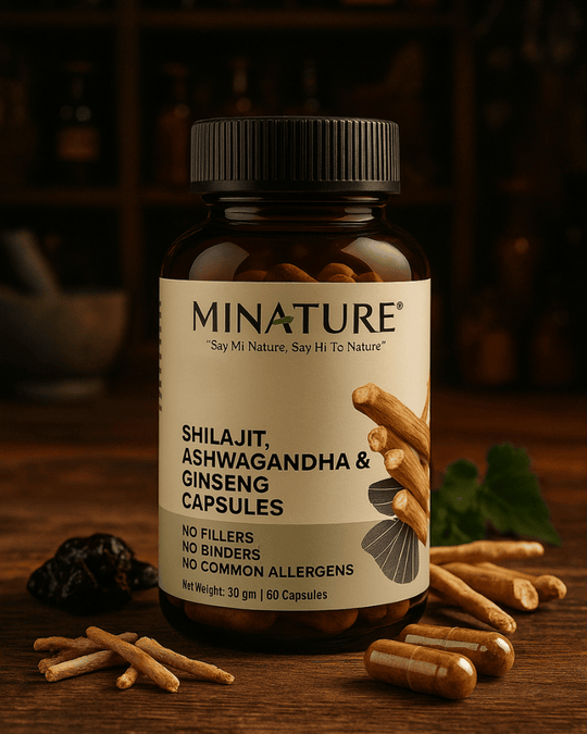Minature, Shilajit, Ashwagandha, Ginseng, Capsules, Ayurveda Store NZ