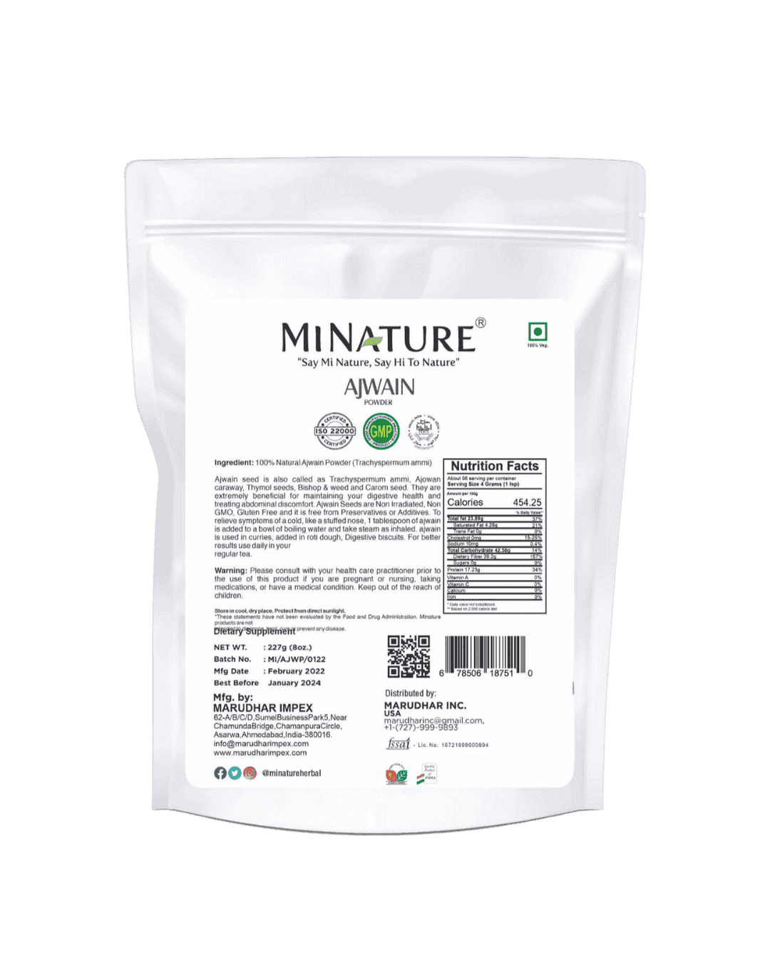 100% Natural Ajwain Powder (Carom seed powder) 227g