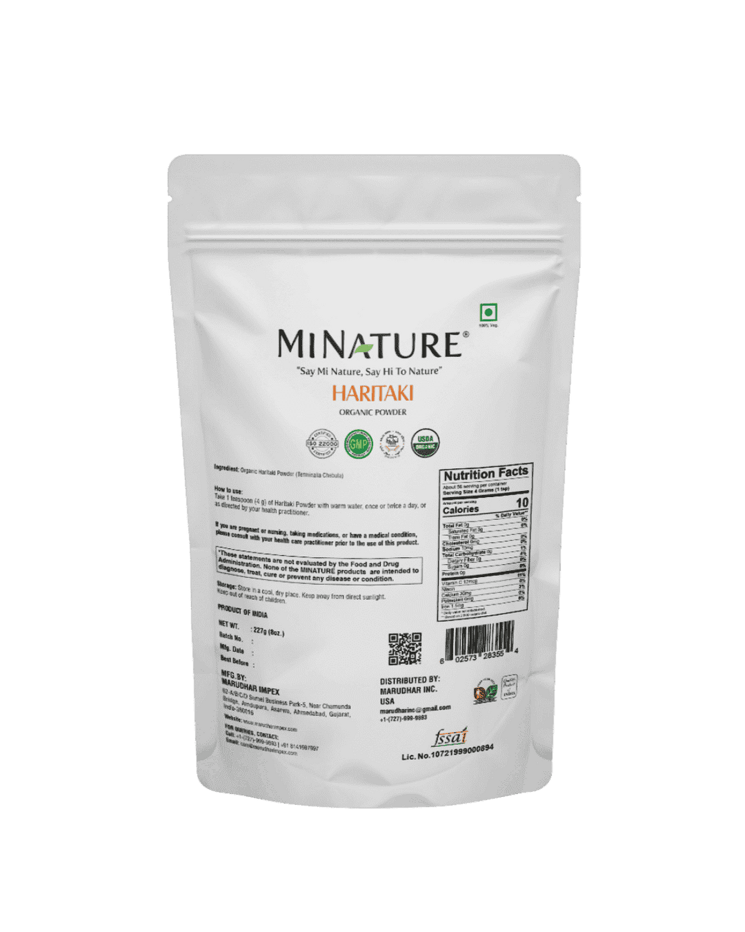 Organic Haritaki Powder 227g - USDA Certified | Harad