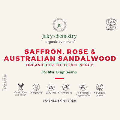 Saffron, Rose, Australian Sandalwood, Face Scrub, Juicy Chemistry, Ayurveda Store NZ