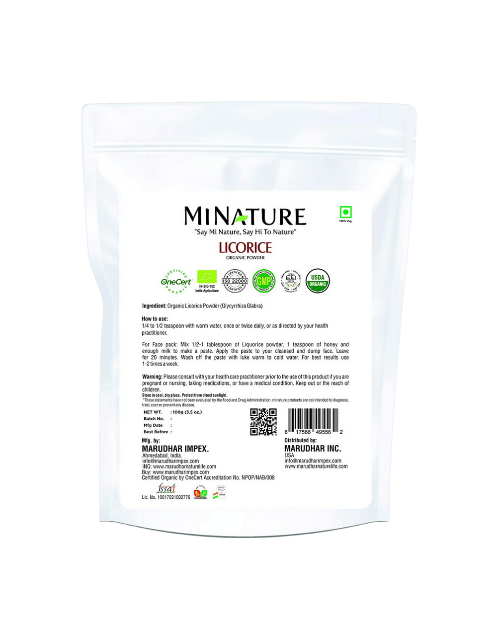 Organic Licorice Root Powder 227g (Mulethi) - USDA Certified