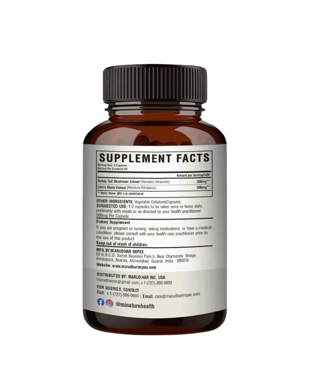 Turkey Tail Mushroom + Lion's Mane Capsules 450mg