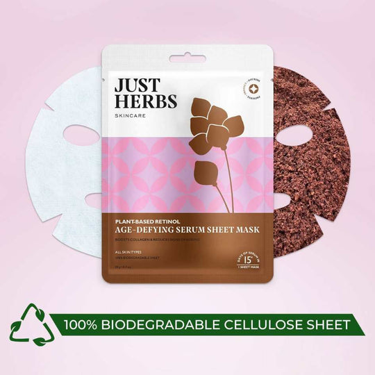 Just Herbs, Ayurveda Store NZ, Plant-Based Retinol, Sheet Mask, Liquorice Root, Niacinamide