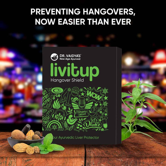 Livitup Hangover Shield, Dr Vaidya's, Ayurveda Store NZ, Arogyavardhini Rasa, Kalmegh Ghan