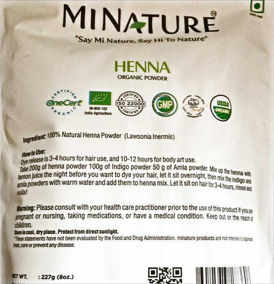 Organic Henna Powder (227g) + Indigo Powder (227g) COMBO PACK - USDA Certified