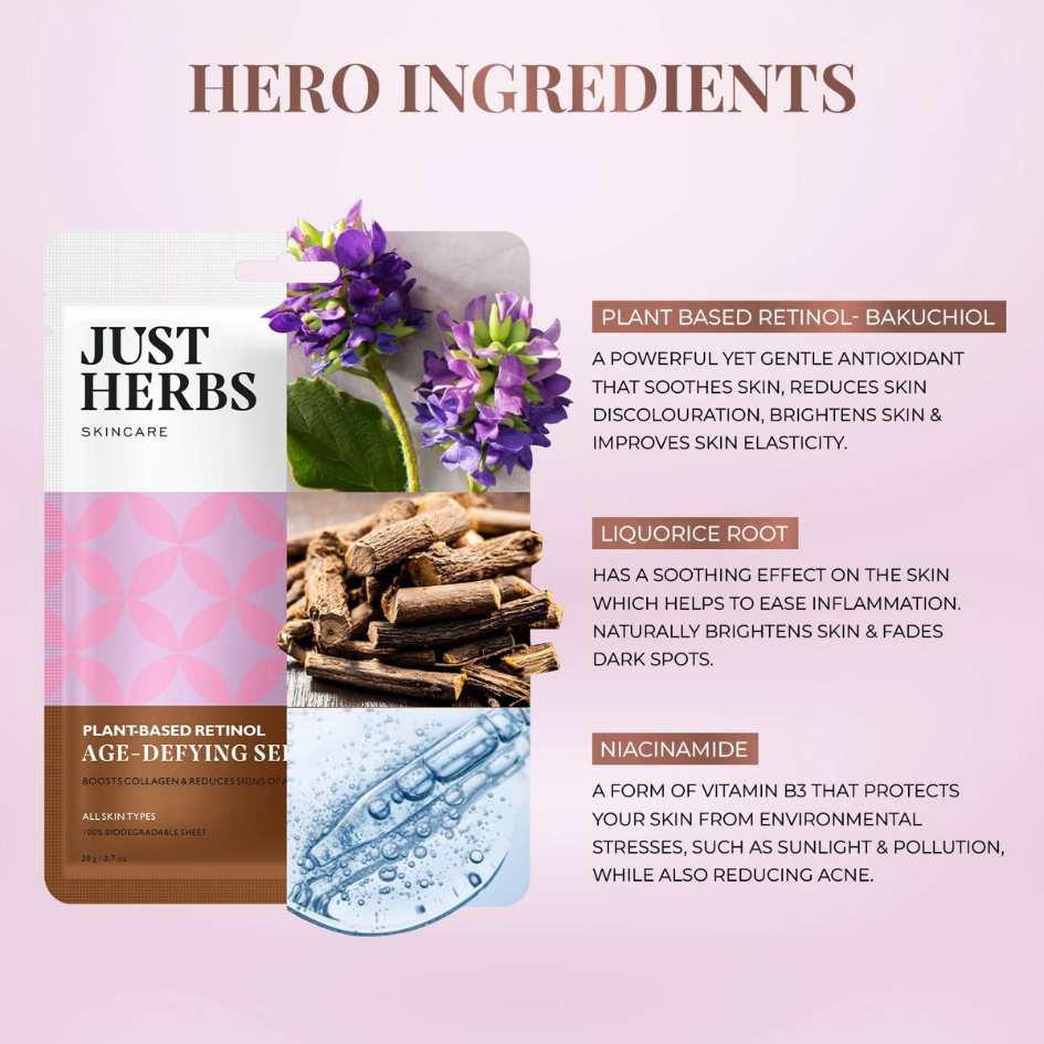 Just Herbs, Ayurveda Store NZ, Plant-Based Retinol, Sheet Mask, Liquorice Root, Niacinamide