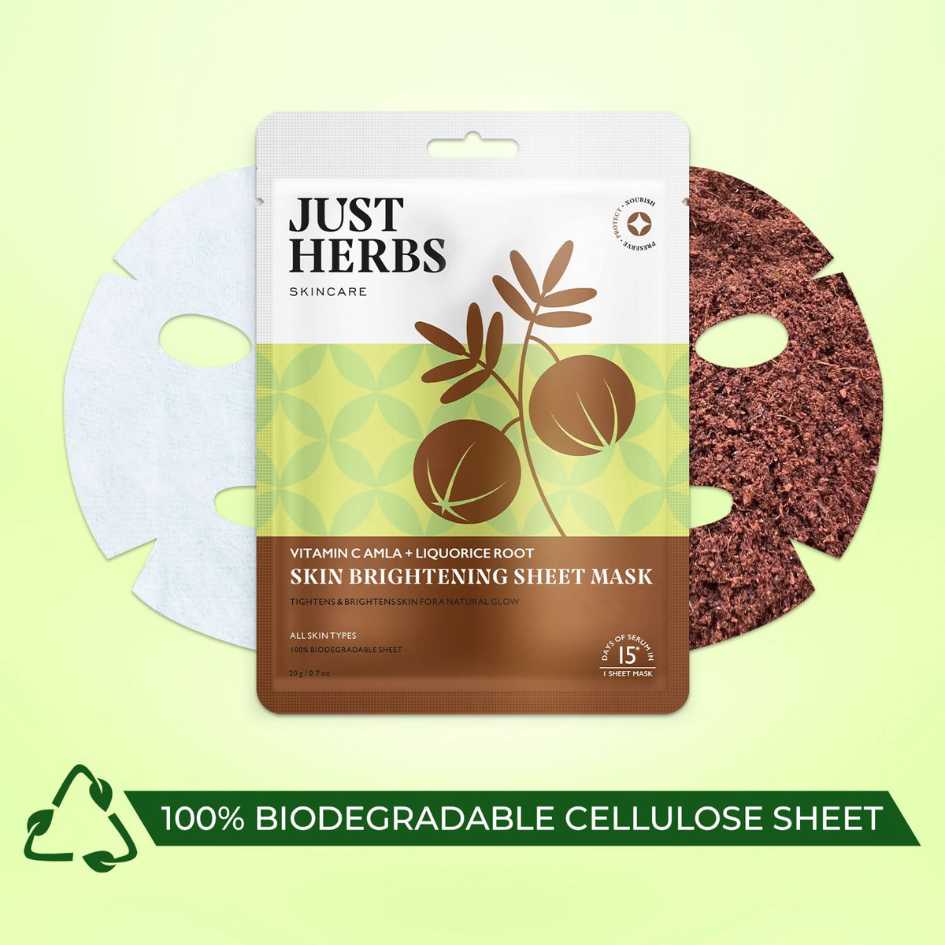 Just Herbs, Vitamin C + Liquorice Root, Ayurevda Store NZ, Amla, Niacinamide, Sheet Mask