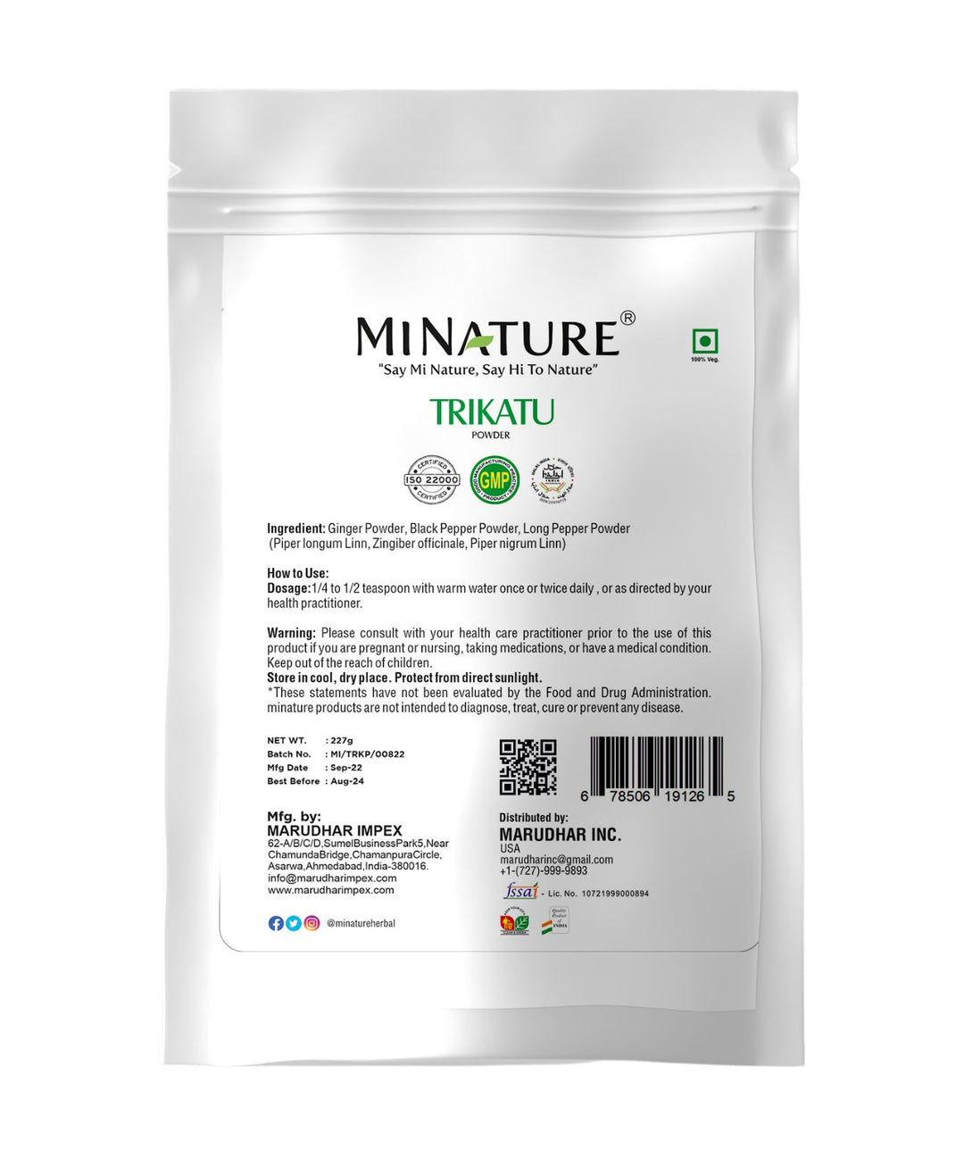 100% Natural Trikatu Powder 227g